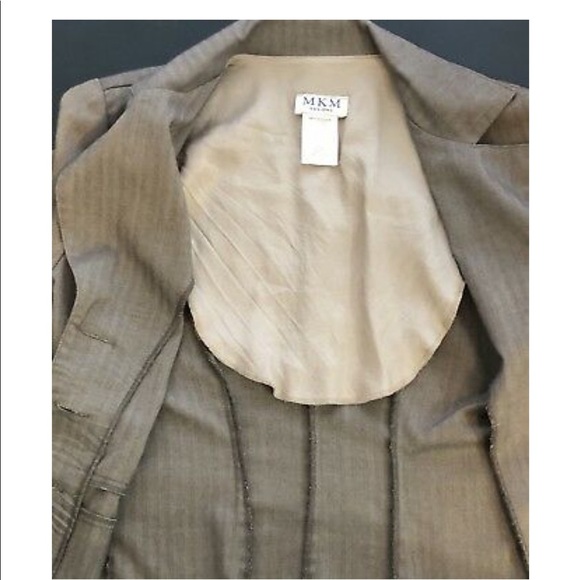 M.K.M. Designs Women’s M Work Blazer Gray/Tan Jacket Button Down Long Sleeves - Picture 7 of 8